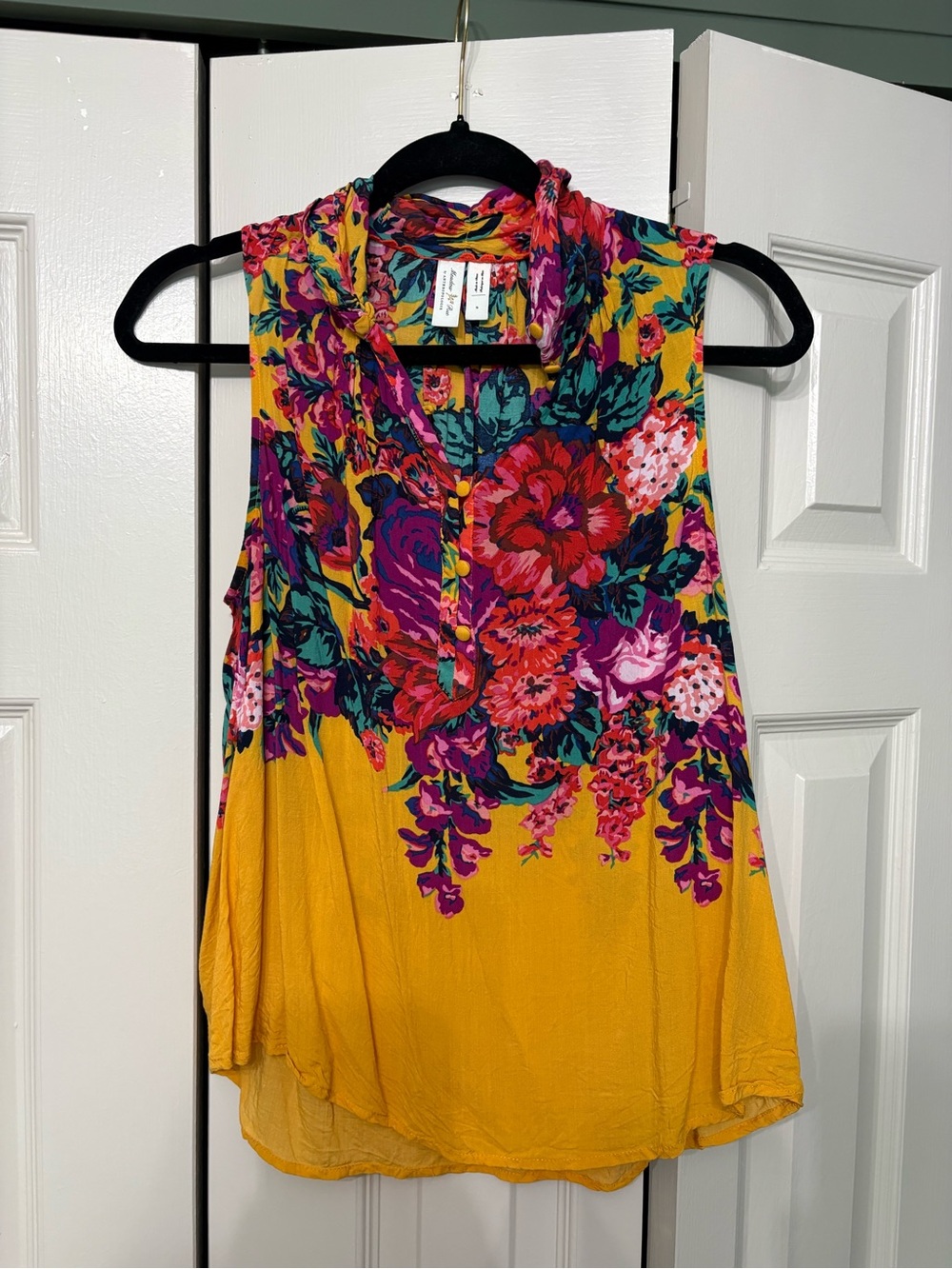 Anthropologie Mustard Sleeveless Floral Button-Front Tank - Picture 1 of 3
